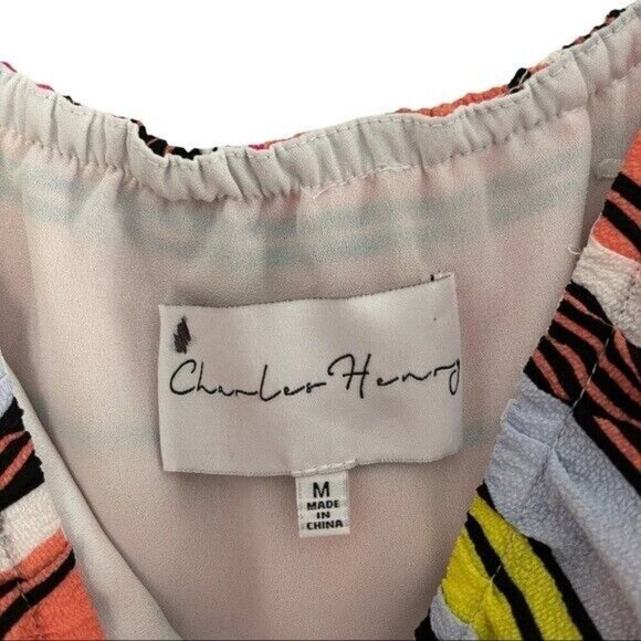 Charles Henry M Off The Shoulder Striped High Low Ruffle Dress Cocktail Party - Picture 4 of 9